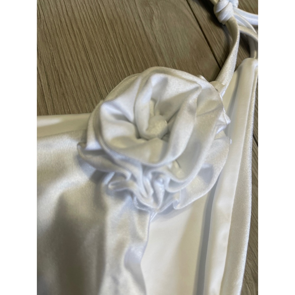 L Space Lennox Classic Bikini Bottom White  Satin Floral Rosette Tie Side XL - Picture 9 of 11